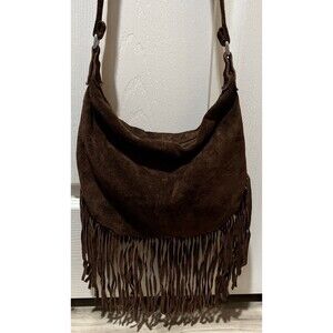 Dark Brown Suede Fringe Crossbody Bag